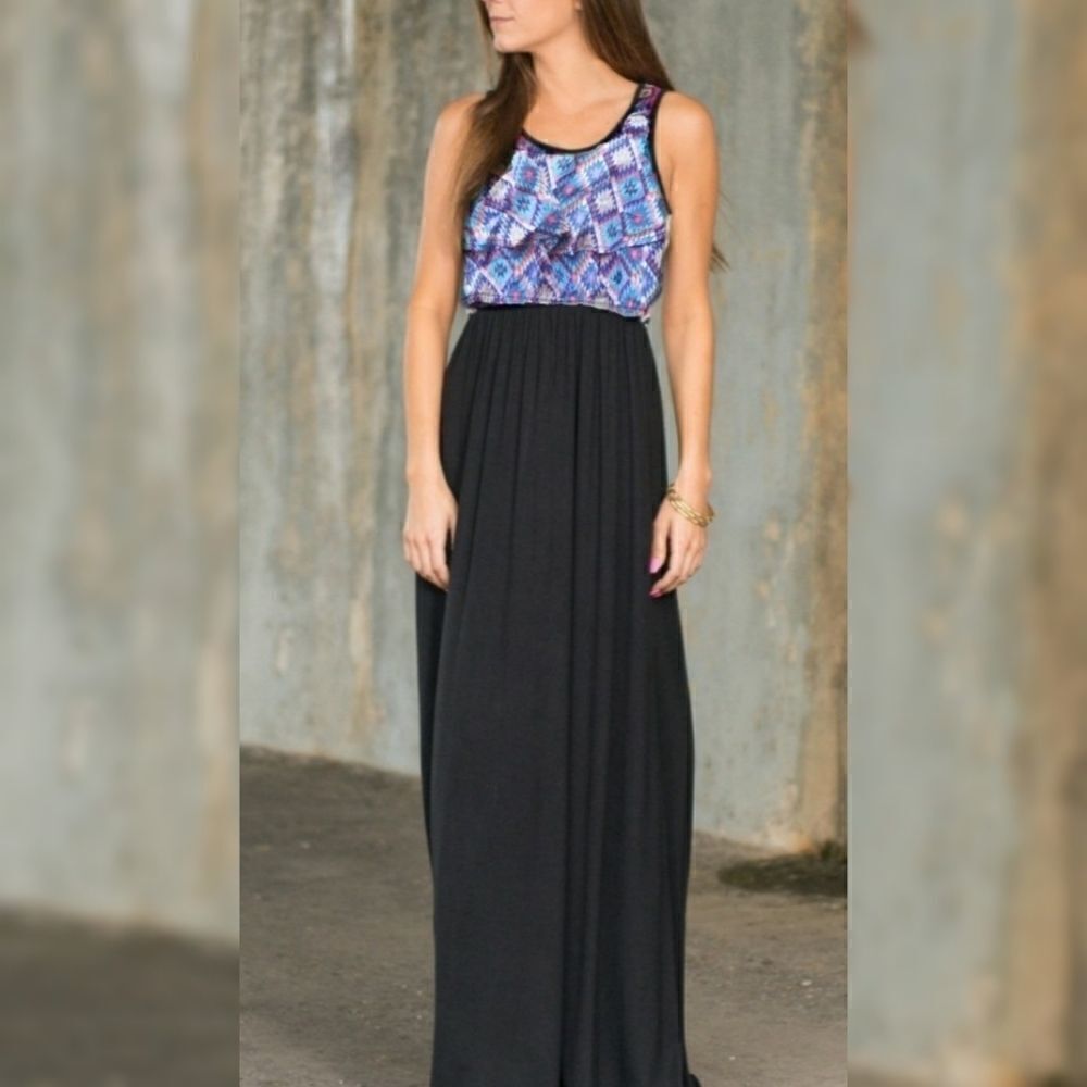 WAPI for Plus Aztec Tribal Side Slit Maxi Dress NWT